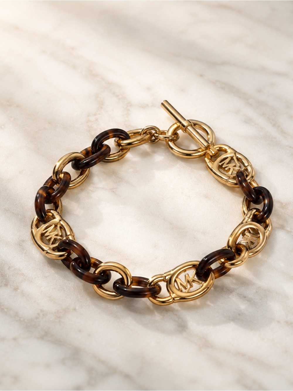 Michael Kors Gold and Tortoiseshell MK Link Bracelet